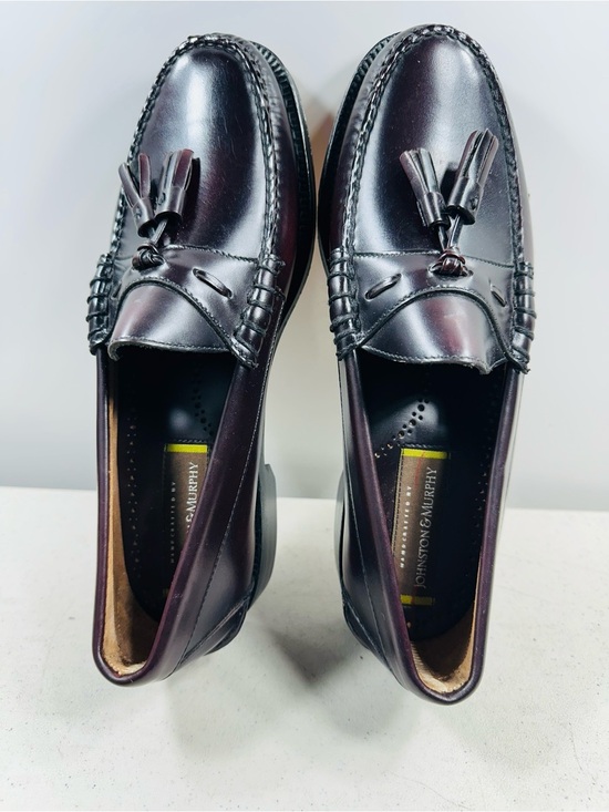 JOHNSTON & MURPHY Handcrafted Shoes Leather Tassel Burgundy Loafers Shoes Sz 8D main image 5